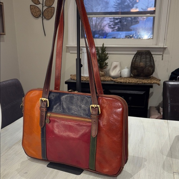 D&D Firenze Stylish Italian Color Block Leather Briefcase in Multicolor Tones - Picture 4 of 16